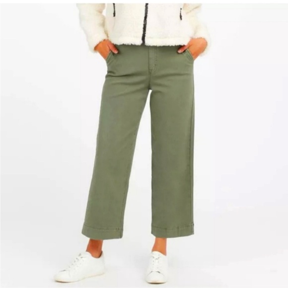 SPANX Pants - SPANXsupersmooth™ Stretch Twill Cropped Wide Leg Pant in Olive Green
